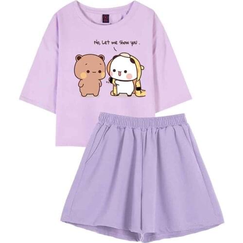 Home Wear Set Sleepwear Women Shorts Nightwear Set Summer Cartoon T Shirt Women Bear Print Two Piece Outfits Casual Shorts Suit
