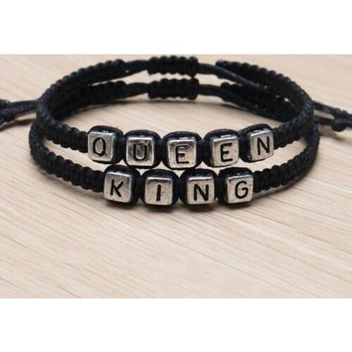 2PCS 18cm Netrual Rope Bracelets King Queen Couples Bracelet Set Handmade Lovers Bracelet Personalized Birthday Friendship Gifts