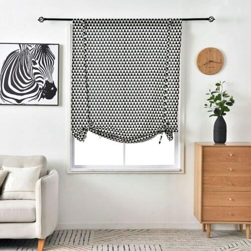 Creative Pullable Geometry Linen Ethnic Style Bohemian Semi-Shading Style Kitchen Door Curtain Classic Style Bedroom Window