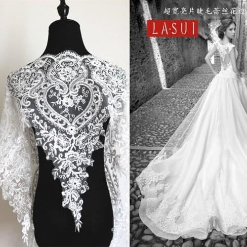 LASUI Classical ,elegance ,Bright white 53*30 cm Corded french lace +Transparent sequins Wide embroidery lace bridal veil 0042