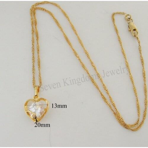 Min order 10$ CAN MIX DESIGN NEW 24K YELLOW - GOLD GP COLOR 18" NECKLACE&VIVID HEART CZ STONE HIGH SHINNING PENDANT