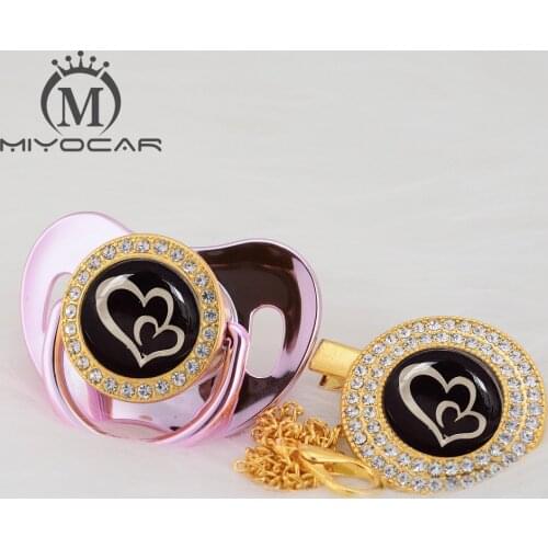 MIYOCAR Gold silver lovely two heart beautiful Gold bling pacifier and pacifier clip BPA free dummy bling unique design GH-08
