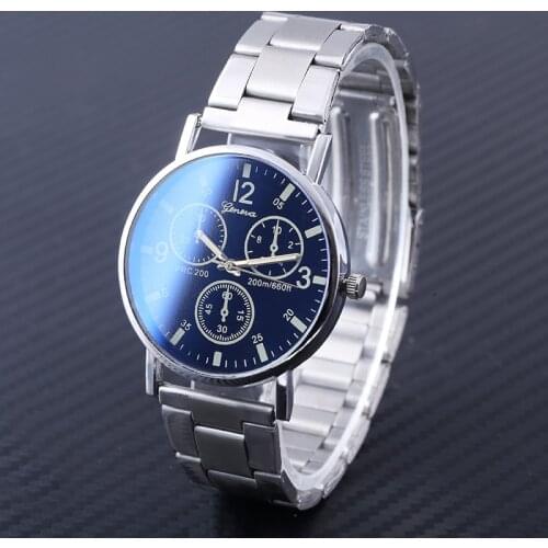 Fashionable casual mens watch new neutral watches Geneva false eye colour blue glass steel band watches men quartz watch