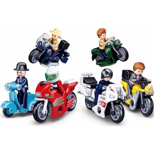 6pcs/lot Sim city Motorcycle Figures Accessories Building Blocks Bricks for kids gifts Children Racing Retro Punk MotoToy
