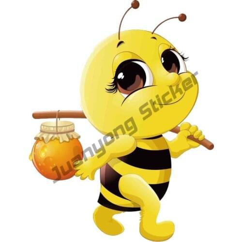 Cartoon Animals Bees with Honey Cute Car Sticker for SUV Window Truck Camper Creative Decals Car Camper Accessories 13x10cm