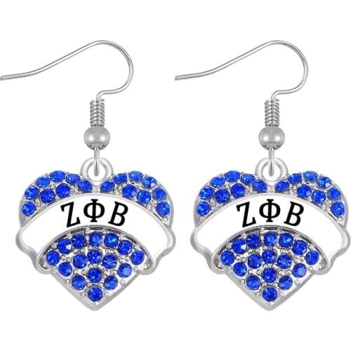 New fashion University sorority jewelry earrings ZETA PHI BETA Greek letter heart-shaped crystal inlaid metal pendant eardrop