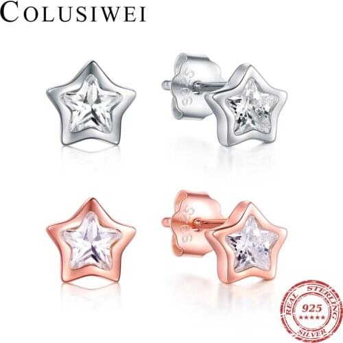New Top Quality Clear Sparkling CZ Stars Stud Earrings For Women Exquisite Fashion Wedding Real 925 Sterling Silver Jewelry