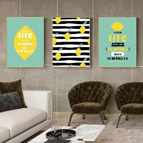 New Nordic Simple Modern Abstract Poster Lemon Letter Striped Blue Photo Frame Living Room Bedroom Decoration Frameless Painting