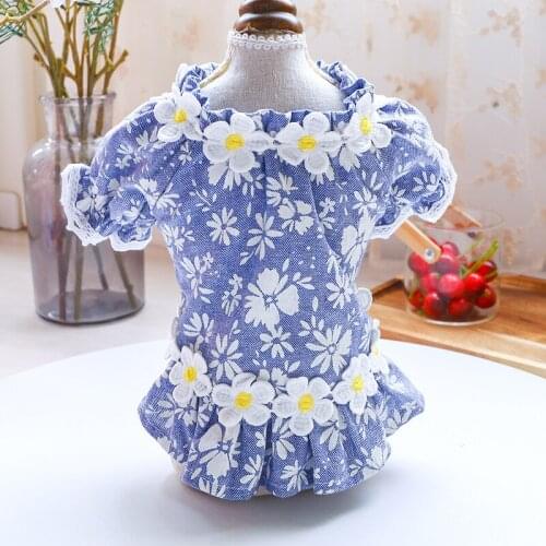 PETCIRCLE Dog Clothes Floral Denim Stars Floret Shirt For Small Dog Puppy Pet Cat All Season Pet Cute Costume Pet Cloth Dog Coat