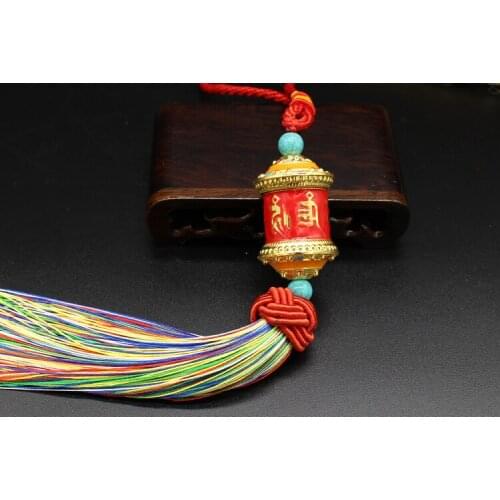 Wholesale Buddhist supplies 4PCS Pocket travel CAR efficacious talisman Safe Bless Rotating prayer wheel Buddhist hanging Amulet