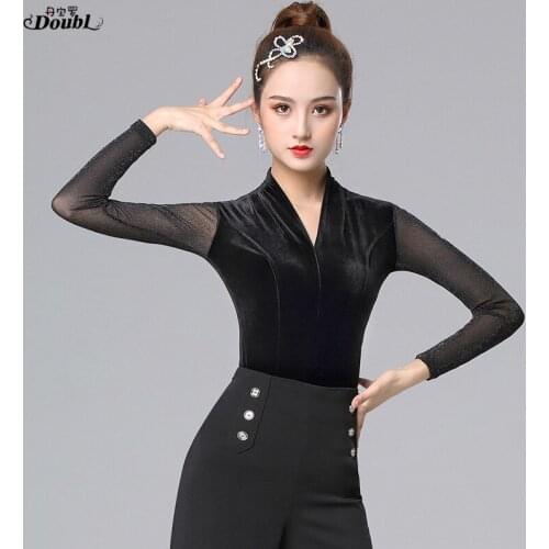 Excellent Quality velvet Latin Dance Tops Female Sexy Performance Dancing Shirt Ballroom Cha Cha Samba Practice Dance Clothes