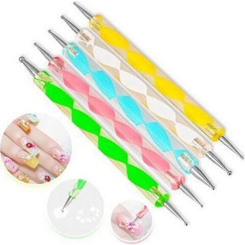 Professional Nail Set UV Gel Painting Wood Handle Dotting Art Tool 2 ways Swirl Marbleizing Steel Pen Acrylic Rhinestone