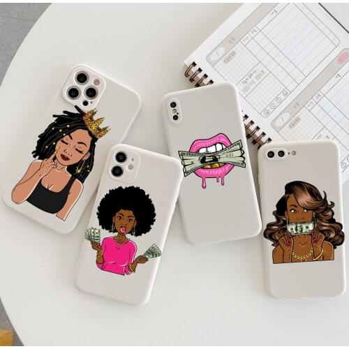 PUNQZY Melanin Poppin African Black Girl Clear Phone Case For iPhone 12 11 Pro MAX XR XS MAX SE 2020 7 PLUS White Soft TPU Cover