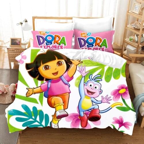 Cartoon Kids Dora Bedding Set Girl Fashion 3D Print Comforter Luxury Queen King Single Duvet Cover Set Home Textile Decor Modern