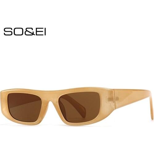SO&EI Ins Popular Fashion Cat Eye Women Sunglasses Brand Designer Tea Champagne Eyewear Trending Men Sun Glasses Shades UV400