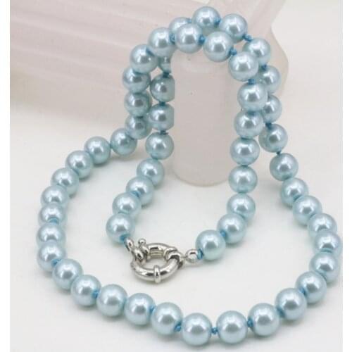 Light sky blue 8mm shell round beads simulated-pearl necklace fashion women statement clavicle chain choker jewelry 18inch B3217