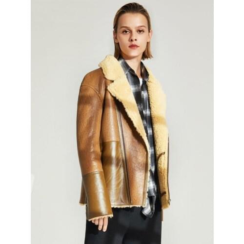 Denny&Dora Womens Bomber Brown Shearling Jacket