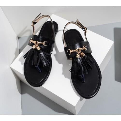 Women Buckle Fringe Metal Sandals Woman Flip Flops Female Sewing Womens Footwear Ladies Summer Plus Size Flat Shoes