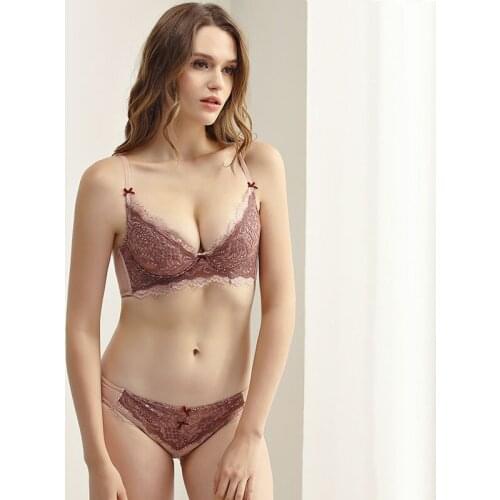 Wasteheart Red Women Fashion Green Padded Lace Bow Trim Bras Mesh Cotton Panties Push Up Bra Set Sexy Lingerie Set Underwear