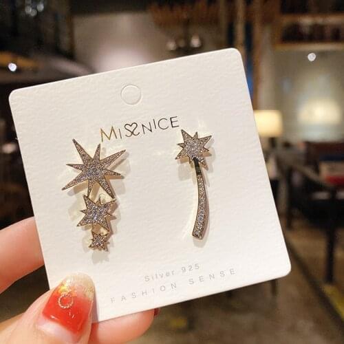 ZOVOLI Korean Asymmetrical Star Crystal Stud Earrings For Women Minimalist Statement Earings Clip On Earrings Fashion Jewelry