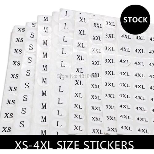 Stock printed white size label stickers, number tags,Garment size label Round paper size sticker Free shipping 1000 pcs a lot
