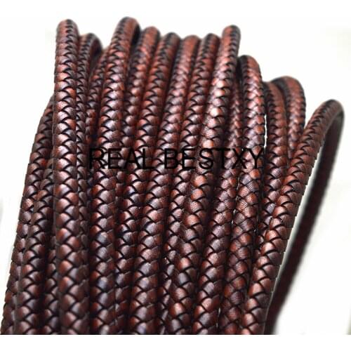 2m/lot approx 8mm Leather Cords antique orange Round Braided Genuine cowhide Leather Cord For Bracelets Making diy strings real