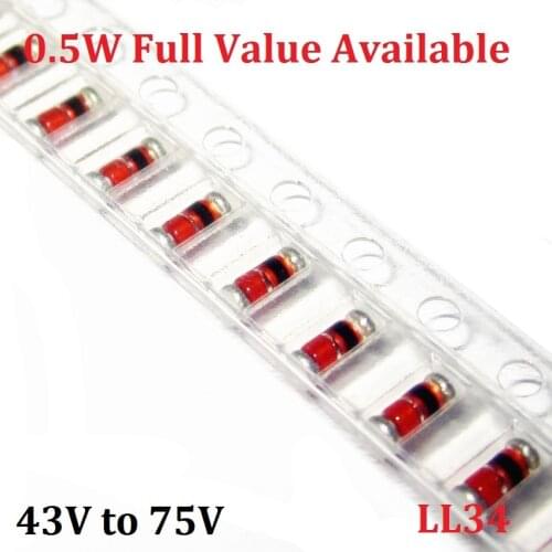 200PCS 1/2W Zener diode 0.5W ZMM43 ZMM47 ZMM51 ZMM56 ZMM62 ZMM68 ZMM75 43V/47V/51V/56V/62V/68V/75V