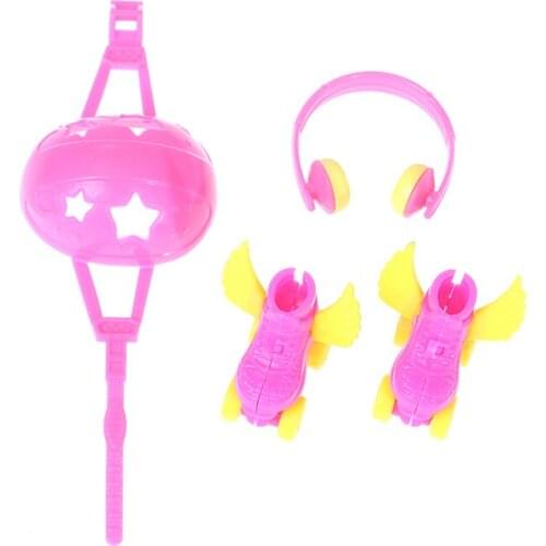 4PCS Decorative Roller Skate Fancy Doll Shoes Headset Helmet For Roller Play Girls Gifts Doll House Accessories
