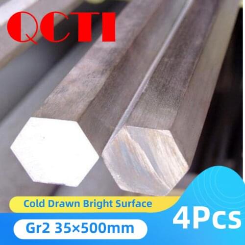 4Pcs Gr2 Titanium Hex Bar Rod Pickling Cold Drawn Bright Surface 35×500mm Hexagonal Rods for Various Processing