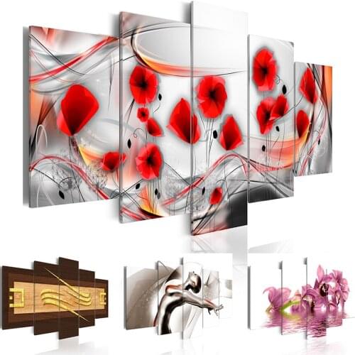 2019 5 Panels Modern Canvas Prints Artwork Beautiful Poppy Flower Abstract Dancer Canvas Painting Wall Art Home Decor No Frame