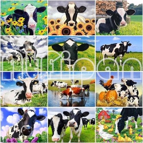 DIY Cow 5D Diamond Painting Cross Stitch Farm Animal Diamond Embroidery Kits Full Round Mosaic Rhinestones Decor Home