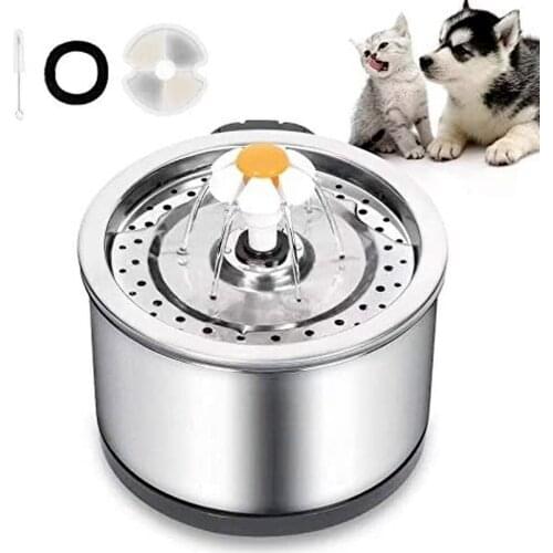 Cat Water Fountain Stainless Steel Filter 84oz/2.5L Automatic Dog Drinking Dispenser Ultra Quiet Pump with LED for Pet Cat Dog