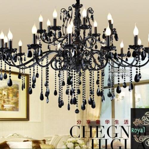 Church 24-arm Large retro iron chandeliers living room black crystal chandelier lustres de cristal hotel lighting fixture abajur
