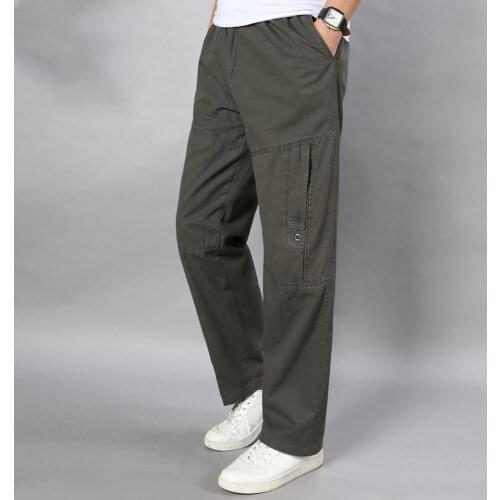 Cargo Pants Men Solid Color Multi Pockets Trousers Loose Zipper Closure Spring Summer Trousers Overalls Working Clothing 2021