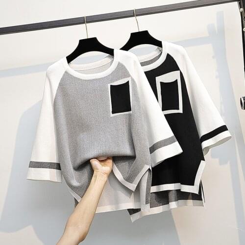 Black Pockets Knitted Loose Plus Large Size Oversize Korean Style Fashion Pullovers For WomenS Ladies 2021 Clothes Sweater Tops