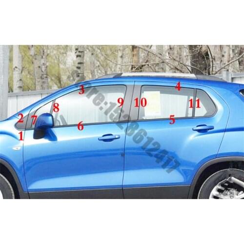 For Chevrolet Trax/Tracker 2014~2018 Car styling Stainless Steel Window Trim Frame Sill Belt Trims With Center Pillar Rain gear