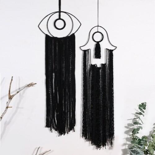 European And American Household Tapestry Long Tassel Eye Feather Background Wall Hanging Handicraft Cotton And Linen Pendant