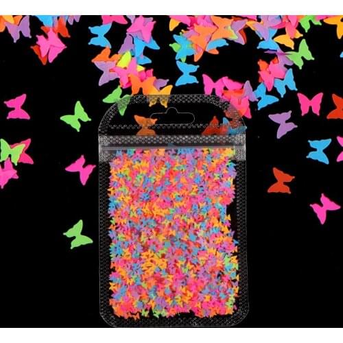 Fluorescence Butterfly Nail Sequins For Manicure Nail Art Decorations Neon Pigment Glitter Flakes Gel Polish Nails Accessories