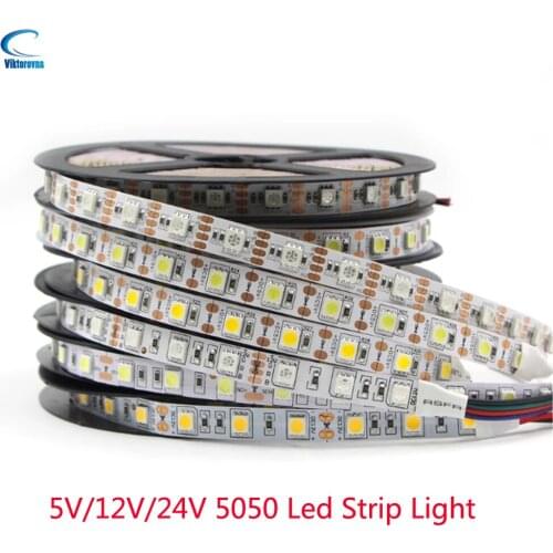 5V 12V 24V 5M FlexibleTV Backlight LED Strip RGB PC 5050 Waterproof Warm White 5 12 24 V RGB Led Strip Light Tape Diode Ribbon