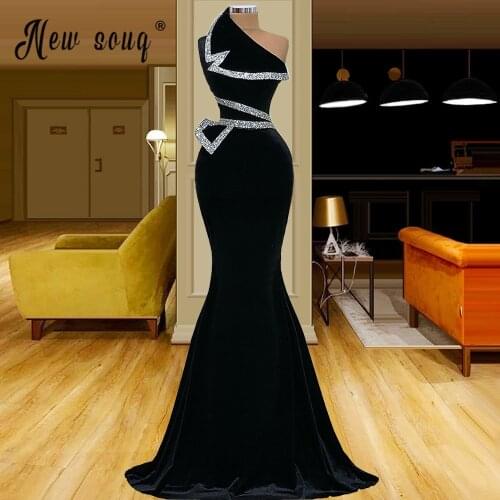 Hot Black Velour Mermaid Evening Dresses One Shoulder Custom Made Long Prom Gowns One Shoulder Vestidos Formales