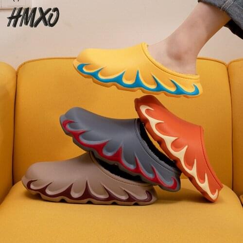 HMXO Flame Floating Edge Cotton Slippers Indoor Warm Cotton Slippers Plus Fluff Slippers Waterproof Slippers Home Wear In Winter