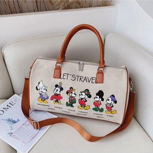 Disney Canvas Mickey Minnie Travel Bag 2021 New Cartoon Large Capacity Business Fitness Bag Luggage Checkin Bag