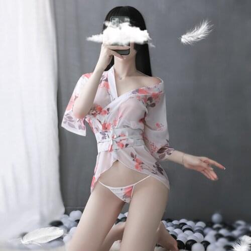 Geisha Yukata Kimono Women Sleepwear Vintage Japanese Style Sleeping Haori Bathrobe Flower Traditional Sexy Porn Night Robe Gown