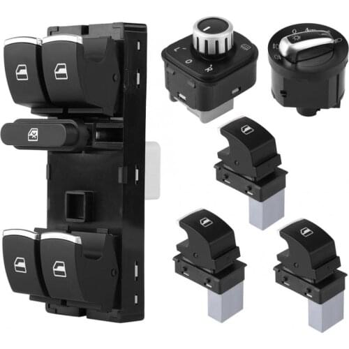 Engine Start Button Ignition Switch 6Pcs Chrome Headlight Headlamp Window Mirror Switch Set for Audi B6 CC MK5