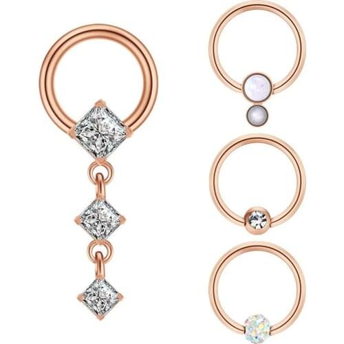 4-5PCS Captive Bead Ring Hoop with Dangle Pendant 16G Septum Piercing Tragus Helix Cartilage Earrings Nose Lip Eyebrow Rings