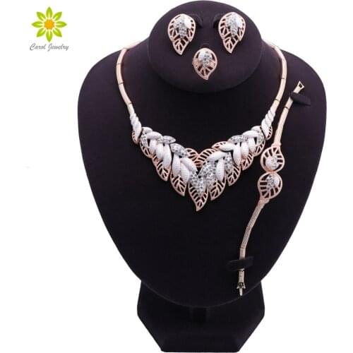 Women Jewelry Sets Party Leaves Shape Necklace Bracelet Earrings Ring Luxury Jewelry African Bridal Wedding Gift