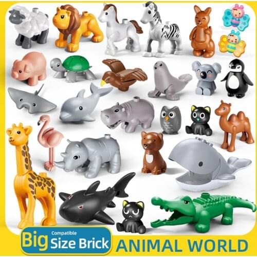 Big Size DIY Building Blocks Animal Accessories Figures Lion Whale Eagle Flamingos Compatible Bricks Zoo Toys for Children Gifts