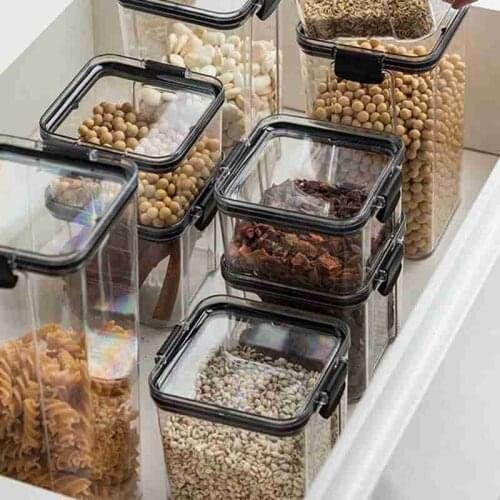 Food Storage Containers Square Plastic Airtight Jar Transparent Kitchen Refrigerator Storage Tanks Food Storage Containers