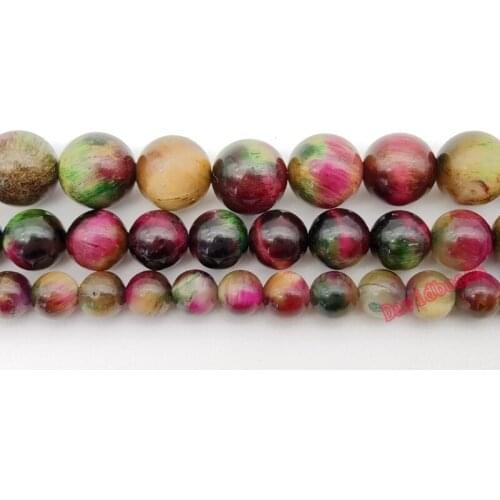 Natural Stone Magenta Green Multicolor Tiger Eye Round Loose Beads For Jewelry Making 6 8 10mm DIY Bracelet Accessories 15