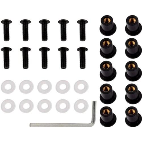 M5x16mm - Windshield Low Profile Aluminum Bolt Set- Screws, Washers, Well Nuts